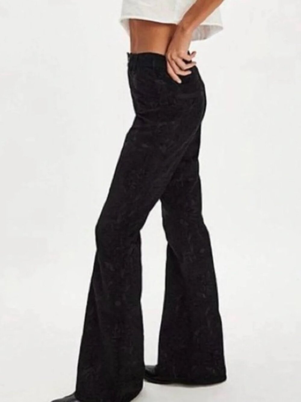 NWT The Free People Zoe Tux Floral Velvet Flare Pants in Jacquard Black Sz 4